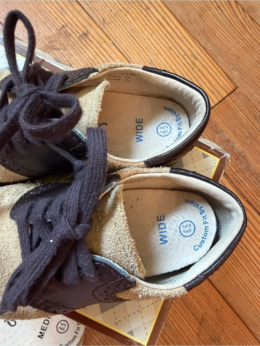 FootMates Two-Tone Suede Lace-Up Kids Shoes in Tan and Brown